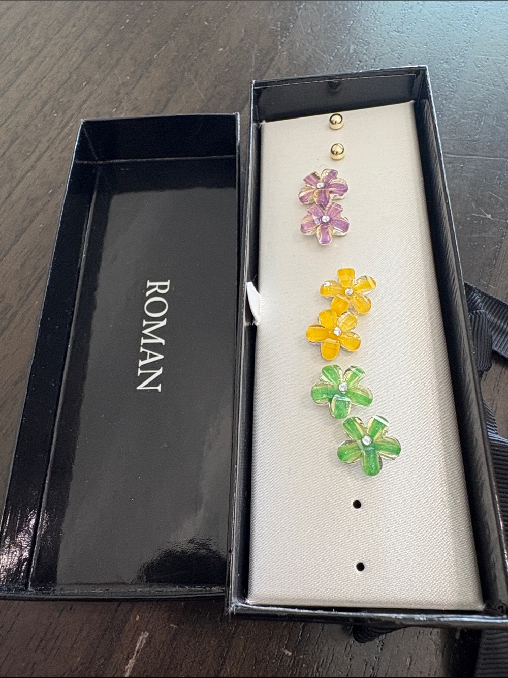 Roman Multicolor Floral Stud Earring Trio with Gold Accents